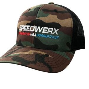 SPEEDWERX TRUCKER HAT – CAMO/BLACK – LARGE LOGO